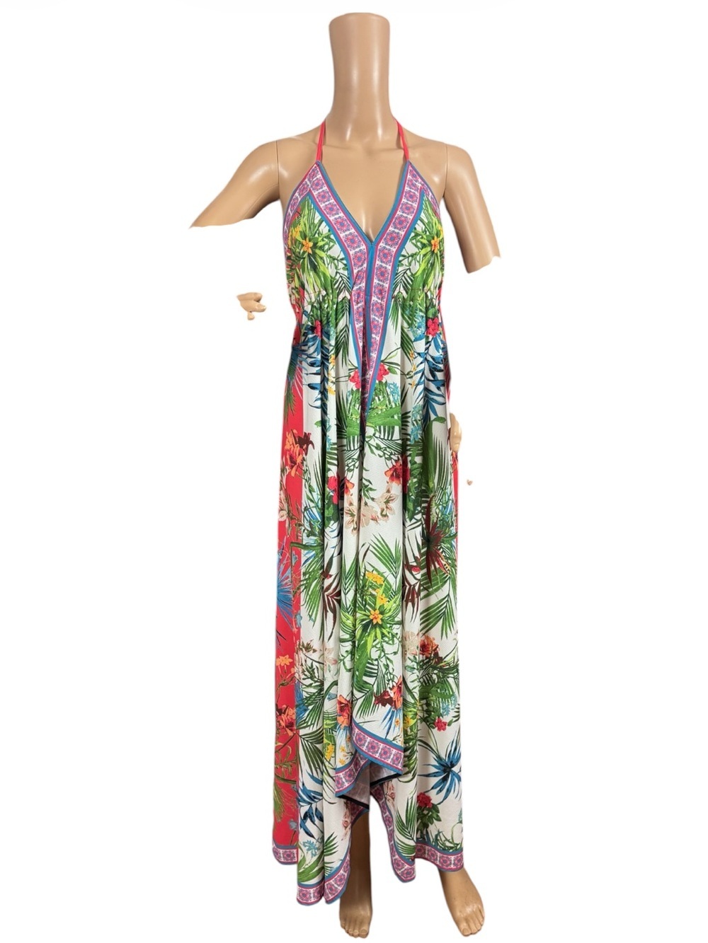 Flying Tomato Tropical Floral Maxi Dress Halter Open Back Large - Picture 2 of 7